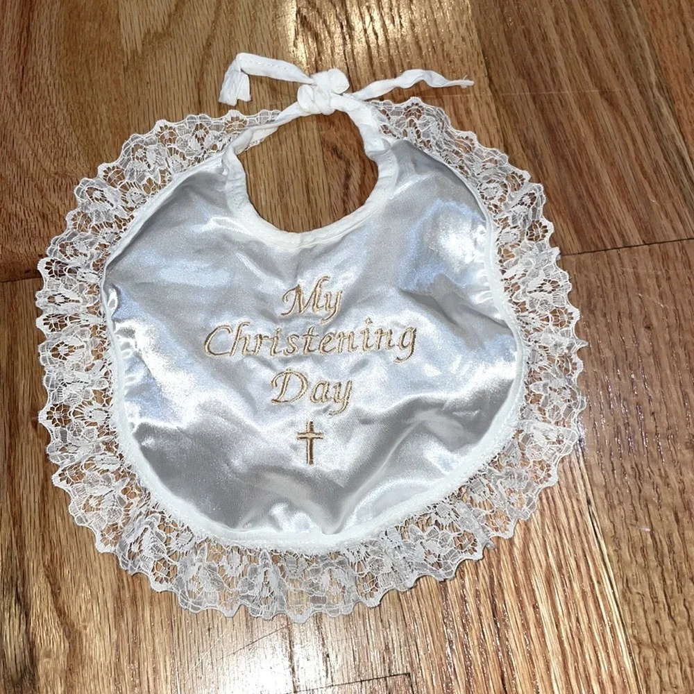 NEW my christening day satin bib FOR BABIES